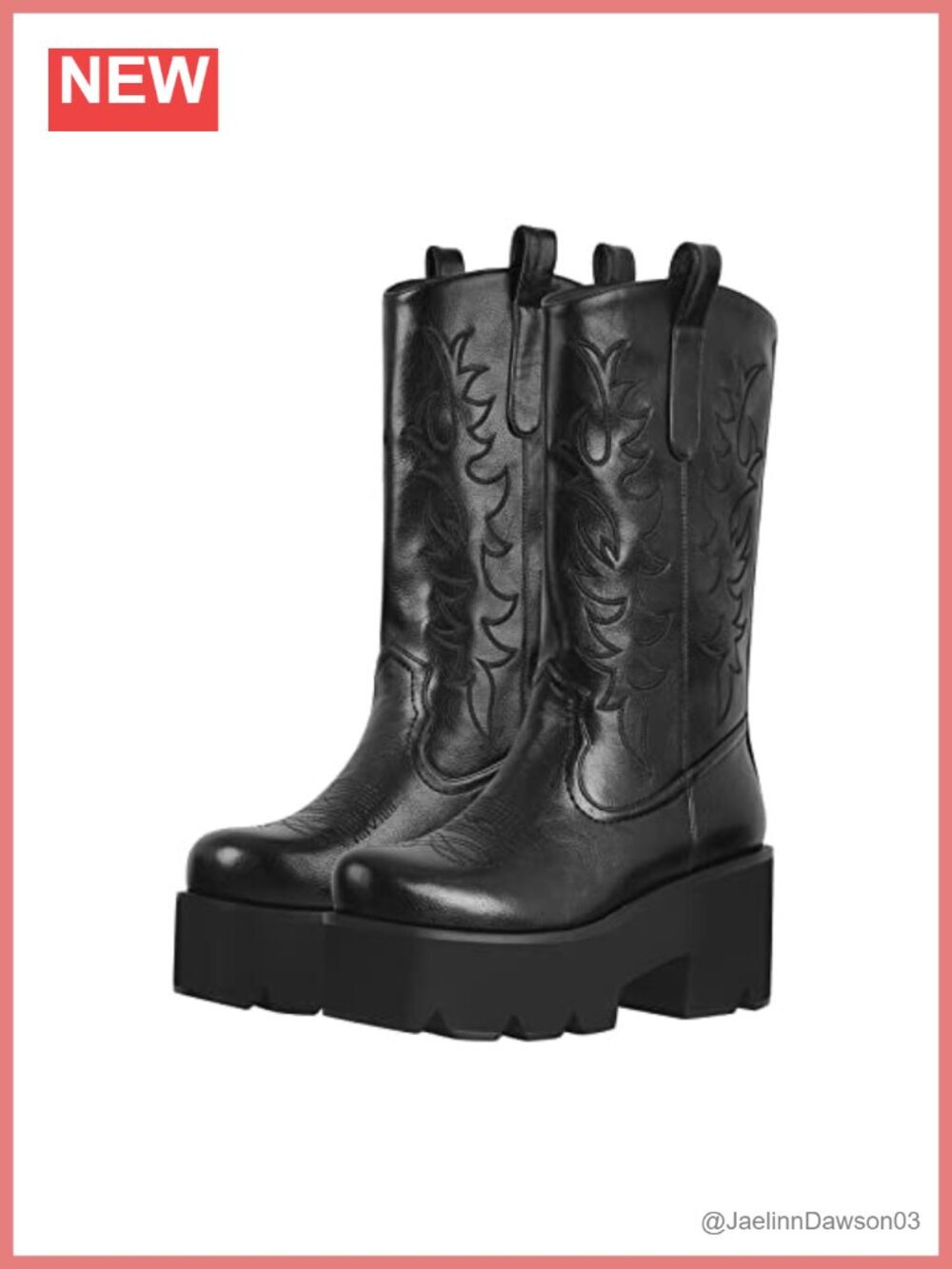 Embroidered Mid Calf Boots Pull-On Cowgirl Bootie